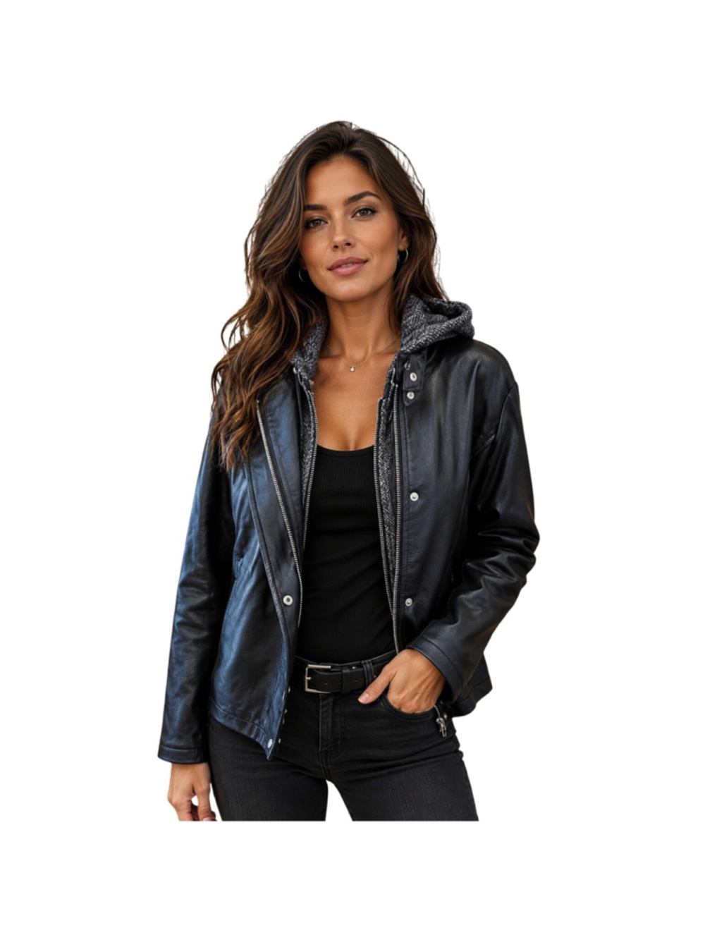 NWT Mo-Ka Moto Knit Hood Faux Leather Jacket Russian Dark Gray Heavy Weight XXL
